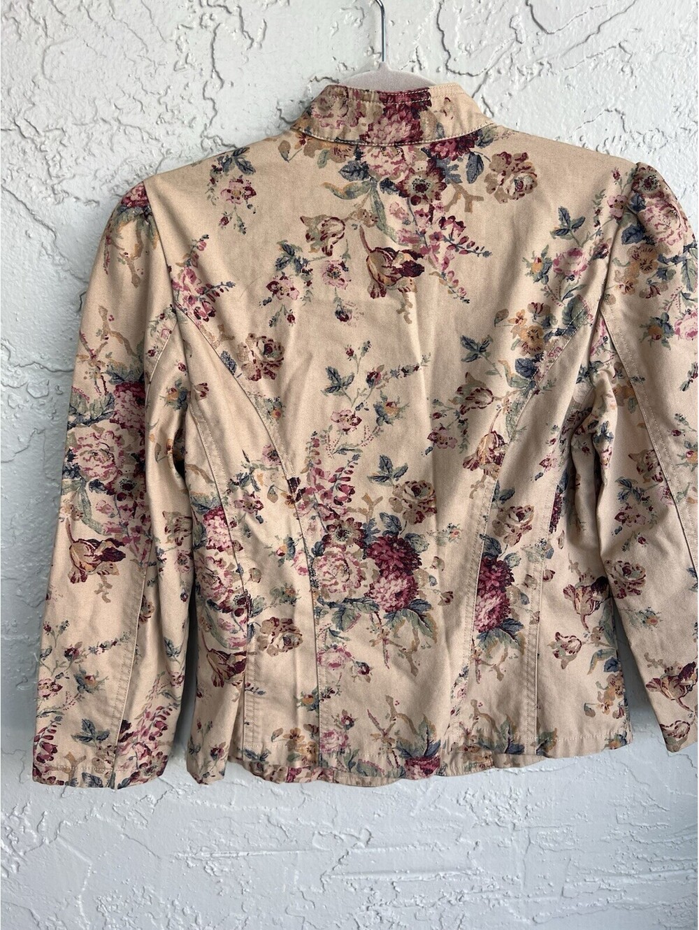 Chaps Denim Jacket Womens S Beige Floral Rose Print Cotton Fairy Victorian Vtg. - Picture 6 of 15